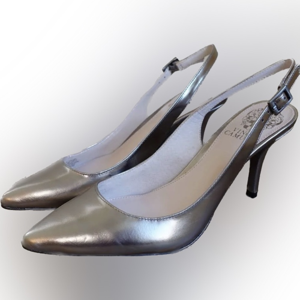 Vince Camuto Silver Metallic Sling Back Shoes. Size 8-1/2. Slightly Worn
